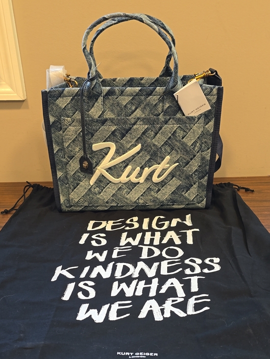 Kurt Geiger Handbags - NWT Kurt Geiger Denim Blue Woven Tote with Script Logo